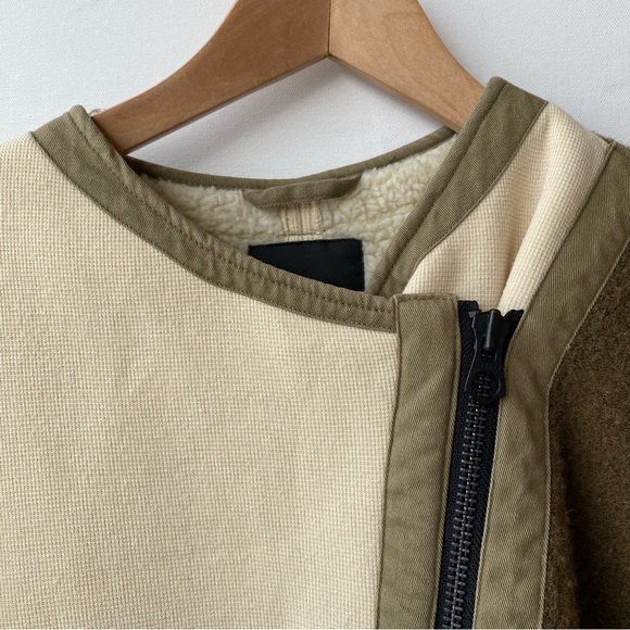 Denham : Sherpa Lined Knit + Felt Patch Asymmetric Zip Jacket : Medium - Picture 2 of 16